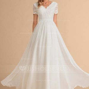 NEW A-Line V-neck Chiffon Lace Wedding Dress